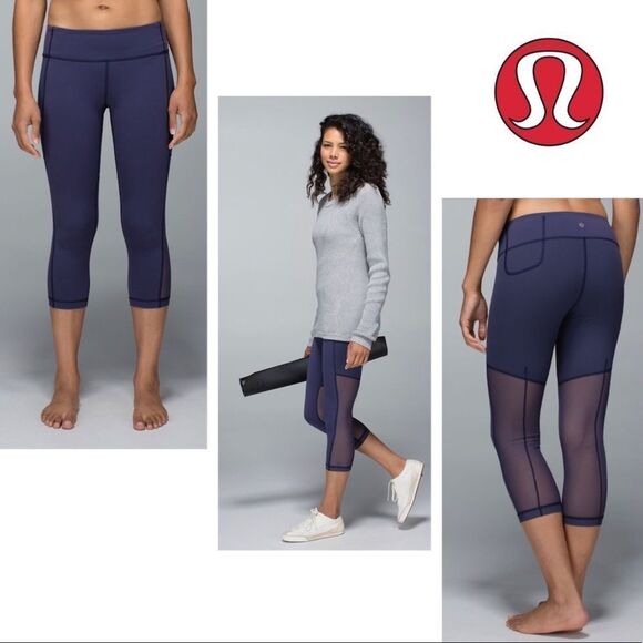 Lululemon Breathe Easy Crop Cadet Blue With Mesh Sides and Pocket Size 2 - Picture 2 of 11